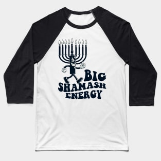 Big Shamash Energy Retro Cartoon Hanukkah Menorah Baseball T-Shirt